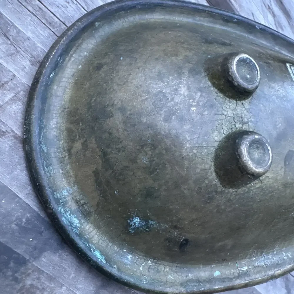 Vintage Brass Metal Footed Bathtub Soap Dish with Spigots Patina
